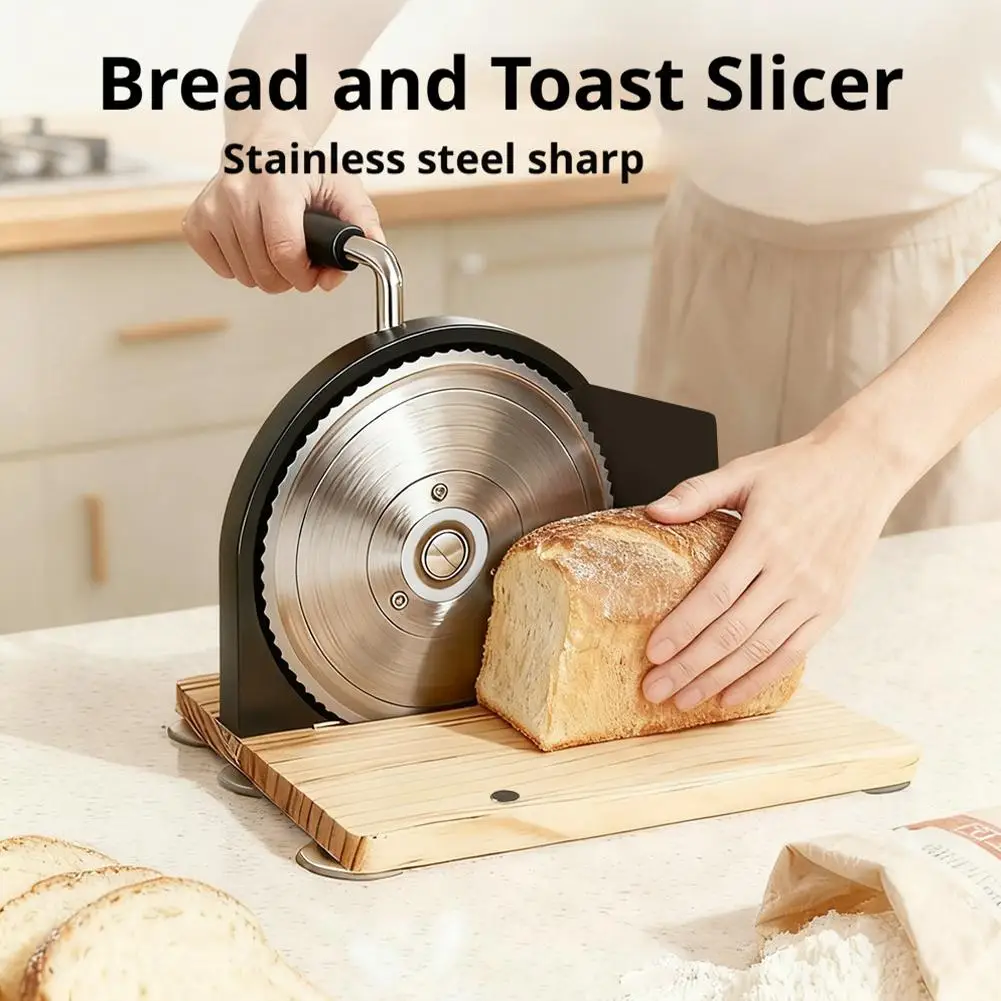

Manual Bread Cutter Washable Bread Slicing Cutter Stainless Steel Blade Hand Crank Adjustable Thickness Removable for Bakeries