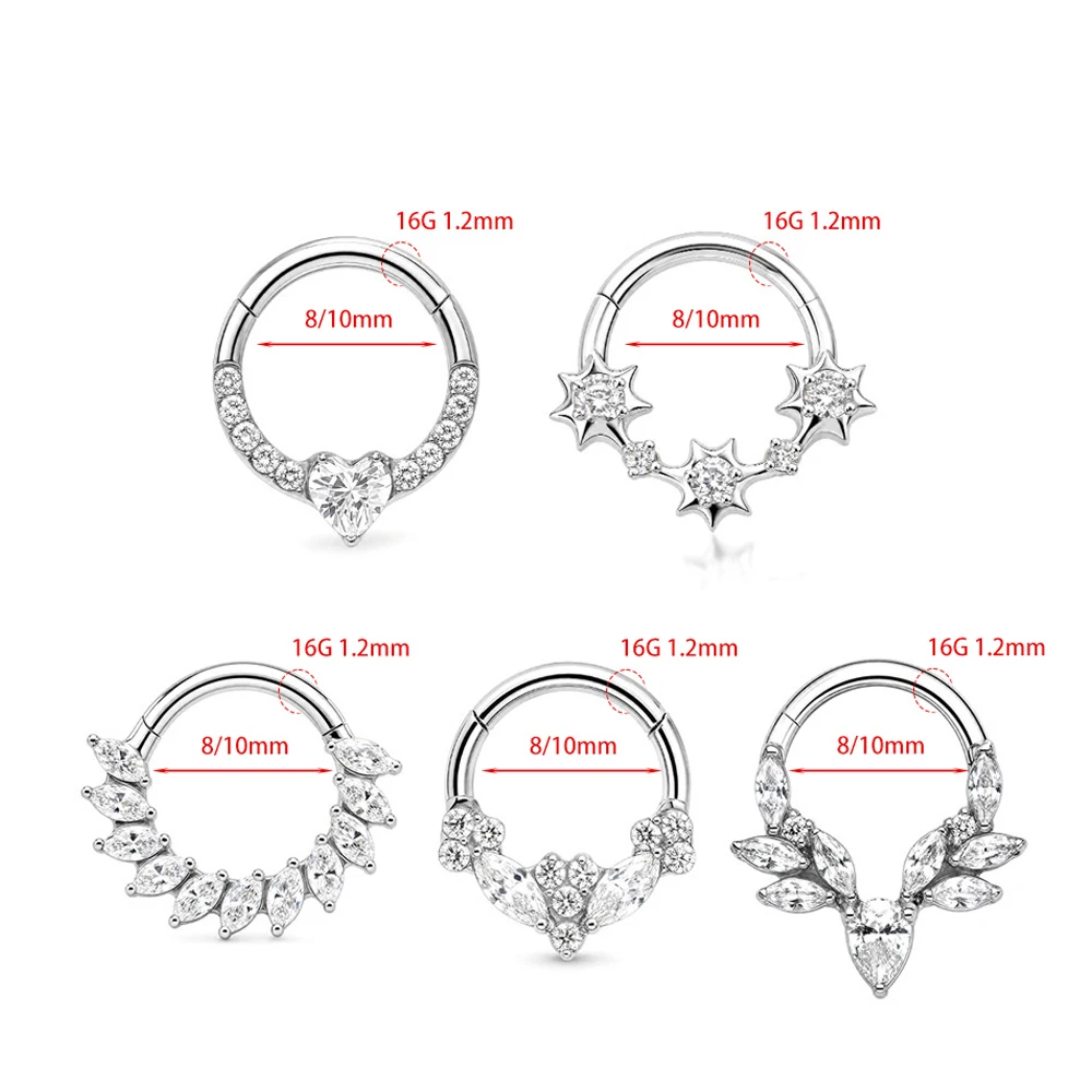 ASTM F136 Titan CZ Stern Nasenring Piercing Ohrringe 16G Septum Scharnier Clicker Daith Tragus Helix Ohrring 2026 Neuer Schmuck – Detail 2