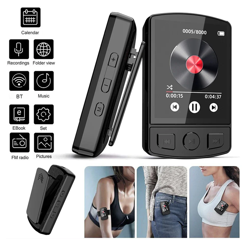 Mini Walkman HiFi Bluetooth 5.2 MP4 Music Player 1.8inch MP3 Player Portable Sport Clip Support E-Book/Reading/FM Radio/Clock