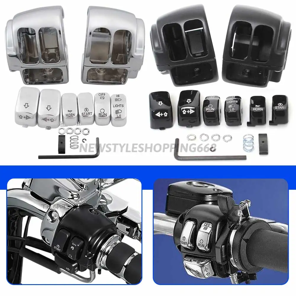 

Motorcycle Handlebar Caps Button Switch Housings Cover Kits For Harley Sportster XL 883 1200 Dyna Softail Road King VRSC 96-2013