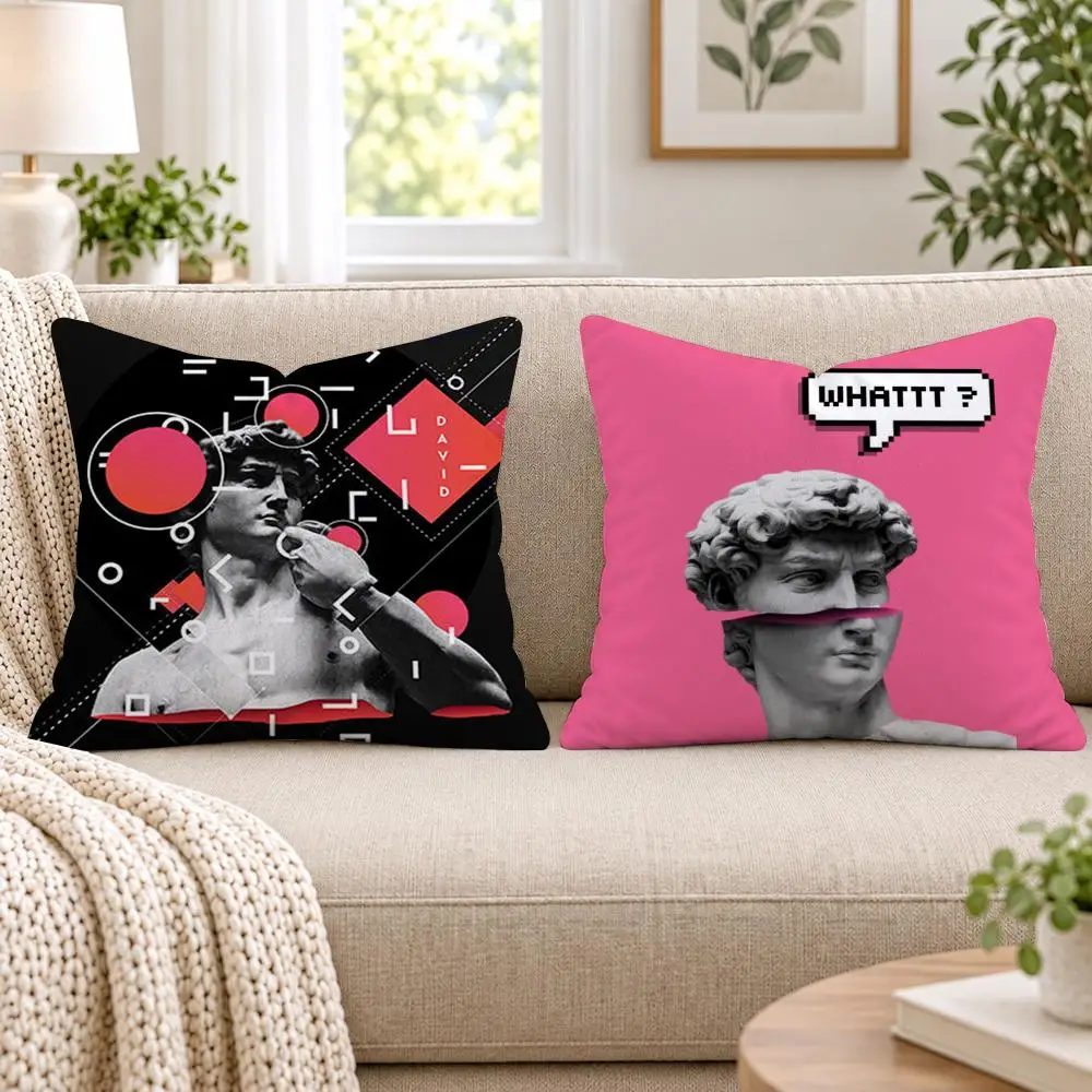 Funny Art D-David Statue Cushion Cover Short Plush Double-Sided Printing Sofa Bedroom Pillow Case Aesthetic Home Decor