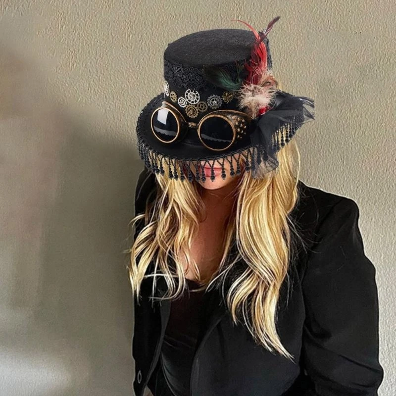 

R1WE викторианские очки для снаряжения, шляпа в стиле стимпанк, высокая шляпа для взрослых и подростков, костюм для ролевых игр,