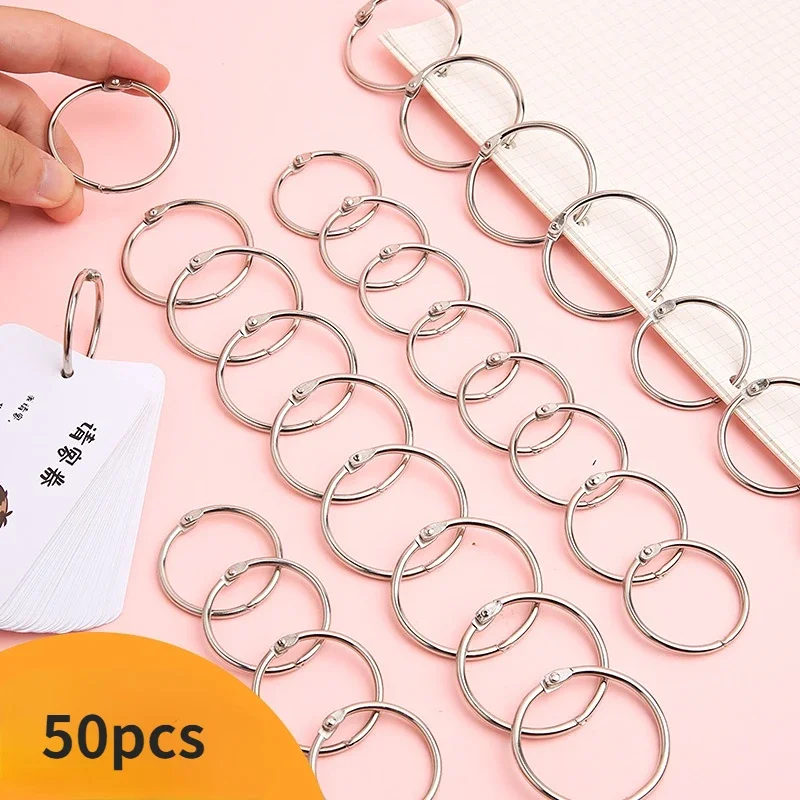 50Pcs Metal Ring Binder Staple Book Binder Albums Loose-leaf Book Hoops Loose Leaf Ring Keychain Office Binding Supplies