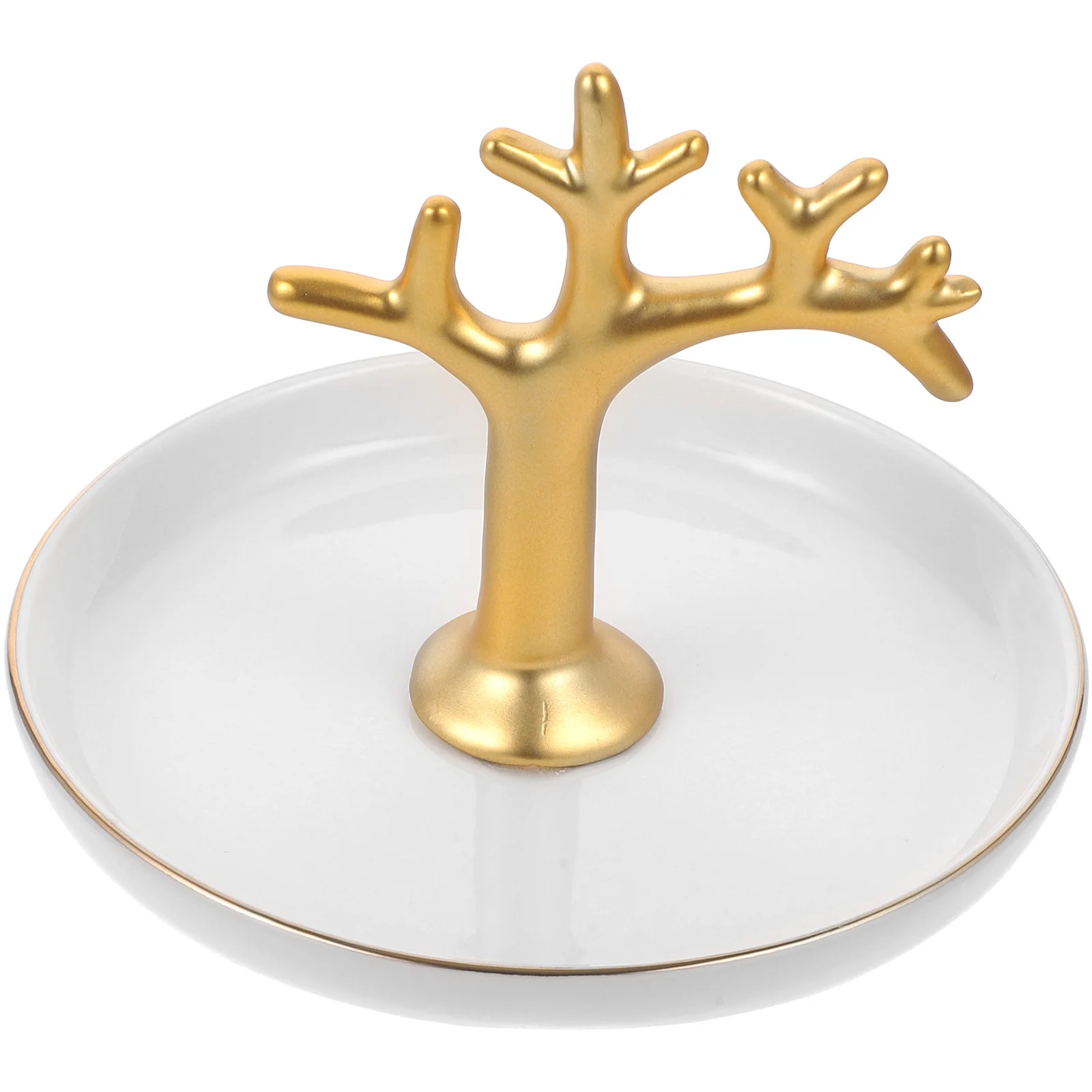 

1Pcs Plated Ceramic Jewelry Plate Bird Branches Shape Ring Tray Organizer White Golden for Home Showcase Jewelry Plate