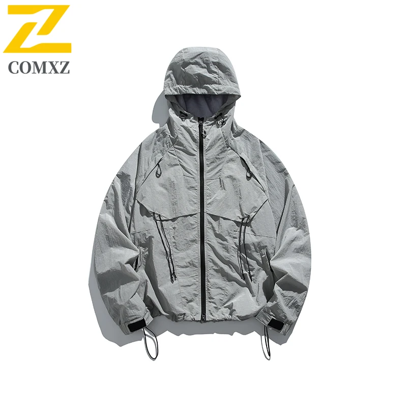 COMXZ Male Jacket 2025 New Classic Hooded Outdoor Mountaineering Triple Proof Windshell Hiking Autumn Loose Trekking Workwear