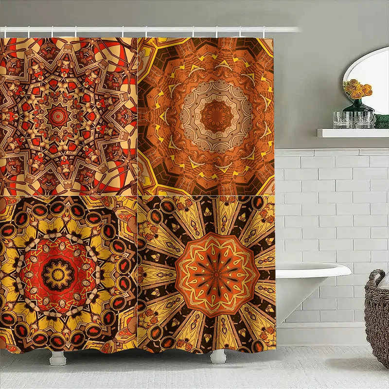 

Экзотическая занавеска для душа с мандалой, золотая, оранжево-красная декоративная водонепроницаемая тканевая подкладка для ванной комнаты с карманом для стержня, несколько размеров Availa