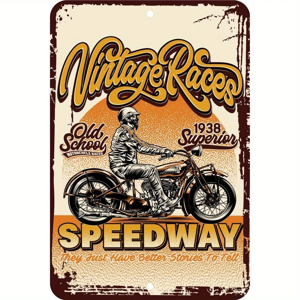 Vintage Speedway Biker Aluminum Tin Sign - Retro Wall Decor for Man Cave, Bar, or Home - Durable Iron Plaque with Classic Motorc