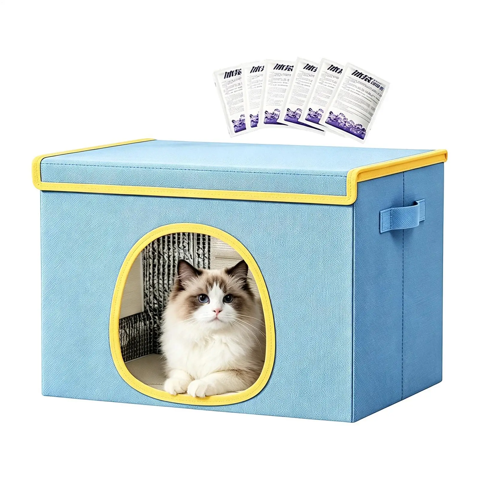 Cat Cooling Bed Portable Air Conditioner House Foldable Pet Igloo Nest with Ice Packs for Small Medium Cats Kittens small dogs