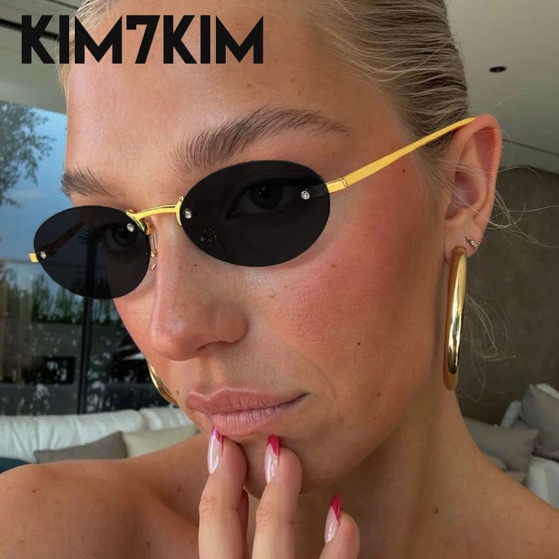 الرجعية موضة بدون شفة البيضاوي إطار معدني النظارات الشمسية النساء الفاخرة العلامة التجارية فاسق نظارات شمسية للسيدات العصرية بدون إطار نظارات السفر #6