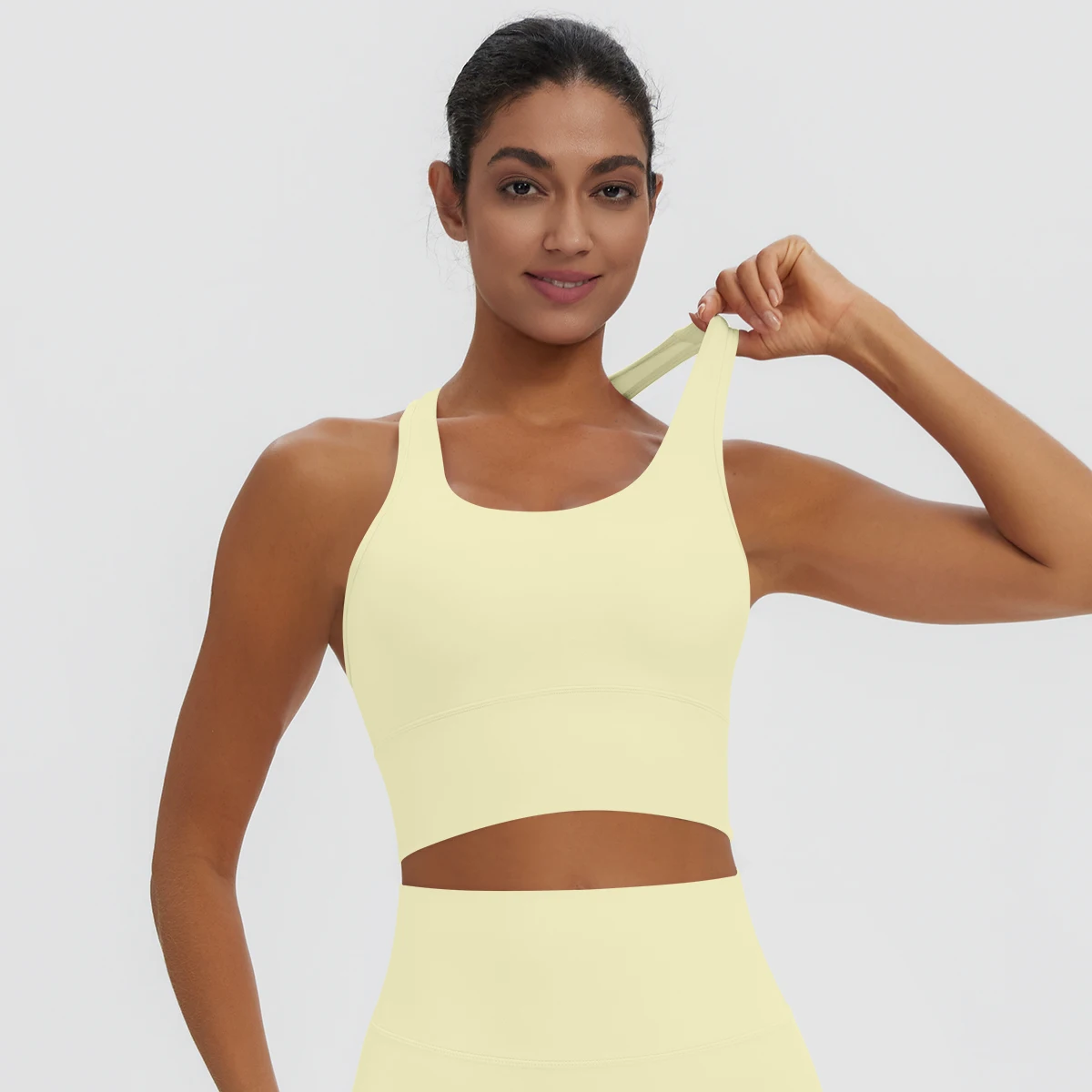 Rooftrellen Damen Einfarbige Yoga-Weste mit Raffung, schönem Rücken, I-förmigem Design, Yoga-Top mit Brustpolster, stoßfestes Workout-Top – Detail 28