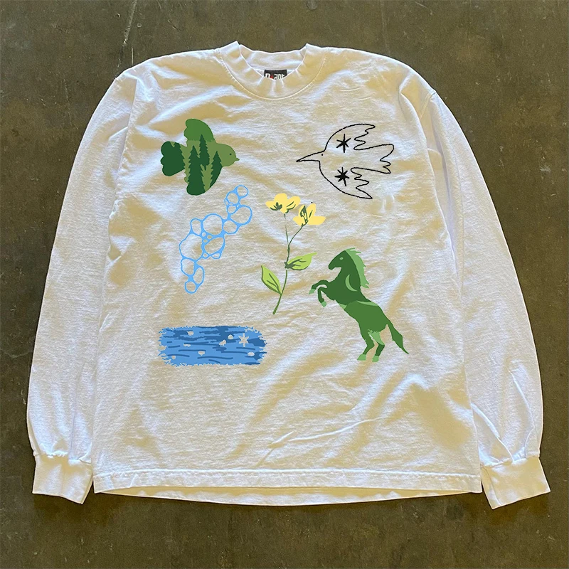 Heavyweight 300g Pure Cotton Long Sleeve T-Shirt American Vintage Style Retro Design Unique Small Mixture Story Top Shirt