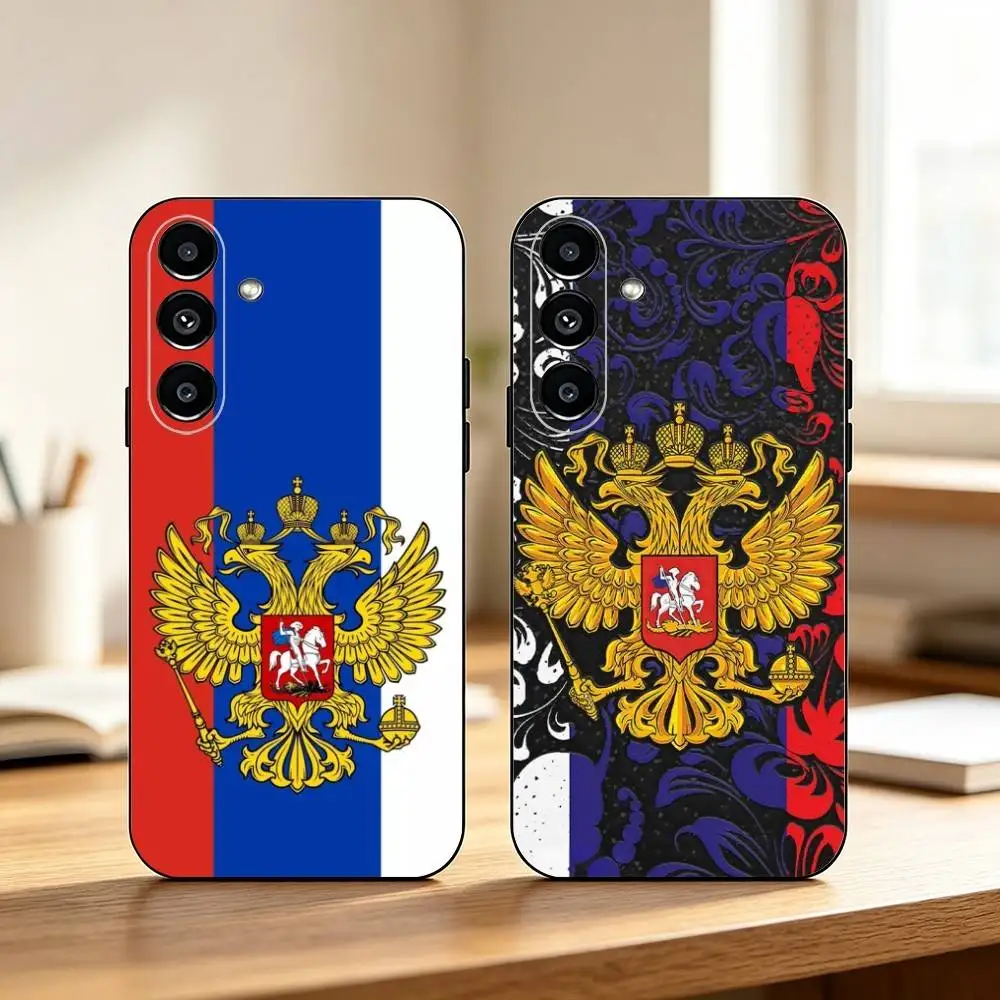 Coque de téléphone en silicone souple noire avec motif numérique du drapeau russe, pour Samsung Galaxy A73, A72, A71, A70, A53, A52, A51, idéale comme cadeau.