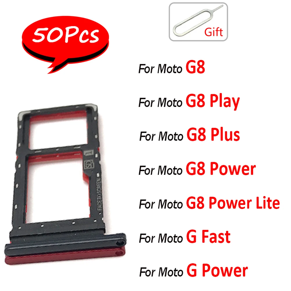 

50Pcs，NEW Dual Card SIM Card chip slot drawer tray Adapter Holder Repair Parts For Moto G8 Plus Play Power Lite G Fast Power