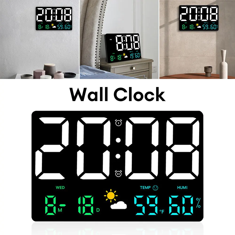 High-Definition Large-Screen Wall Clock Temperature and Humidity Display Weather Clock Multi-Function Color Digital Alarm Clock