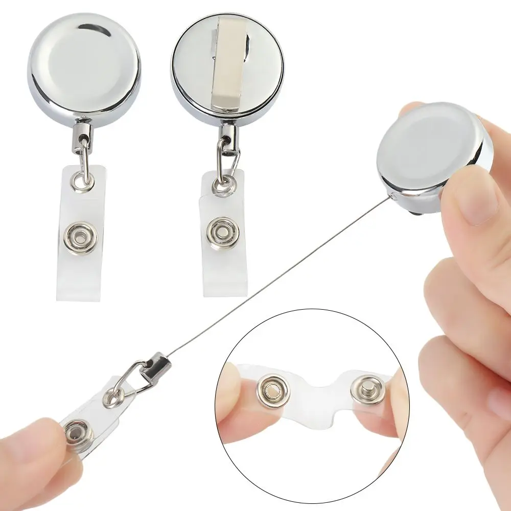 1pc Office Supplies Metal Anti-Lost Clip ID Name Card Badge Holder Lanyards Retractable Key Ring