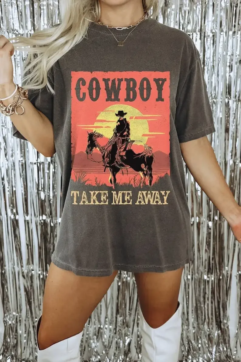 Cowboy Take Me Away T Shirt Country Music Western Vintage Boho Cowgirl