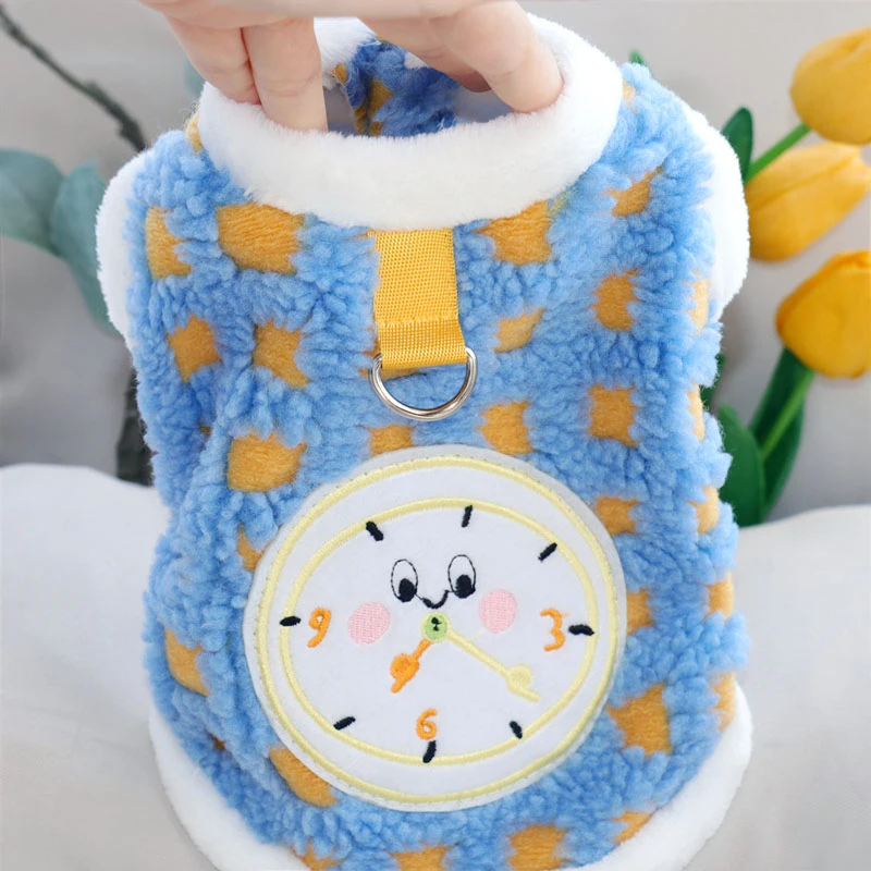 Cute Clock Pattern Dog Clothes Pet Winter Clothes Leashable Puppy Coat Teddy Warm Cotton Clothes Chennai Thickened Fleece Coat