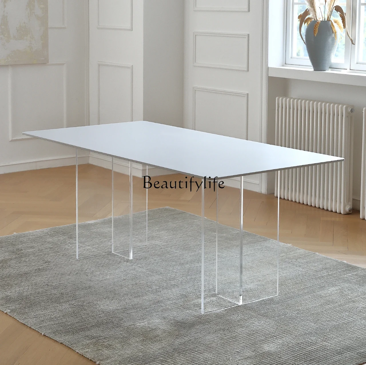 

Suspended rectangular dining table Small apartment Nordic imported rock slab dining table