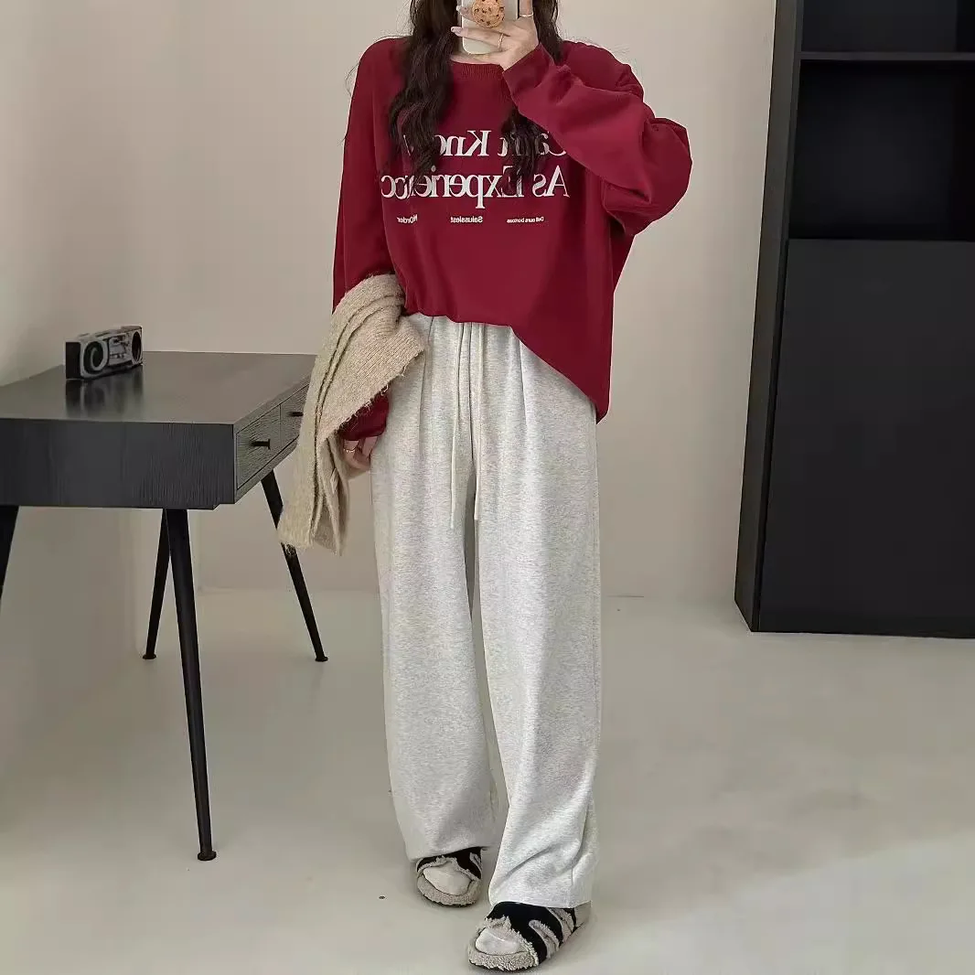 FL Korean Style Straight-Leg Bell Bottoms Casual Sweatpants Macaron Color Women's Loose Fit Cotton Trousers Versatile For Fall