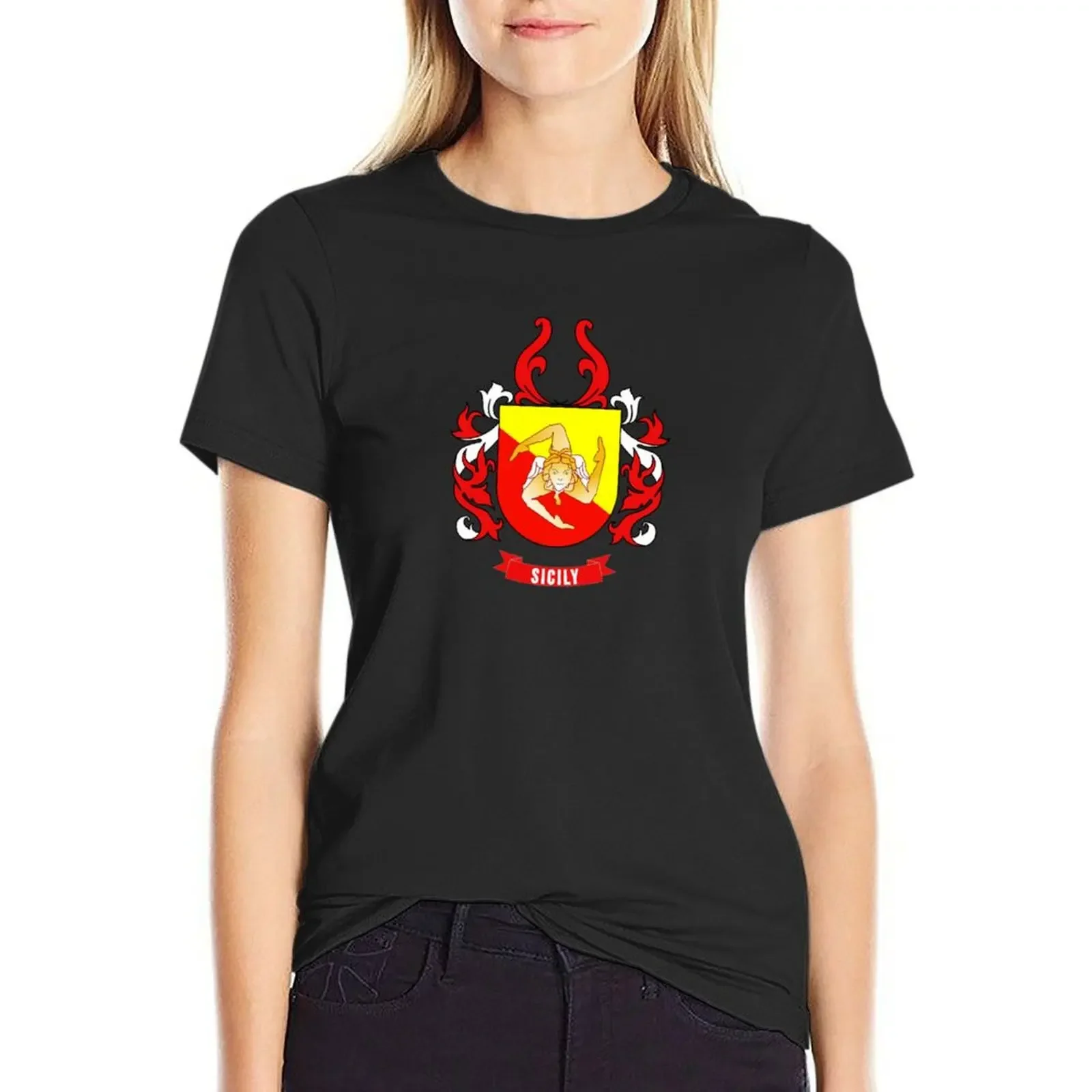 

Sicily Flag Coat Of Arms - Cool Italian Sicilian Region T-Shirt korean fashion animal prinfor tops anime Top Women