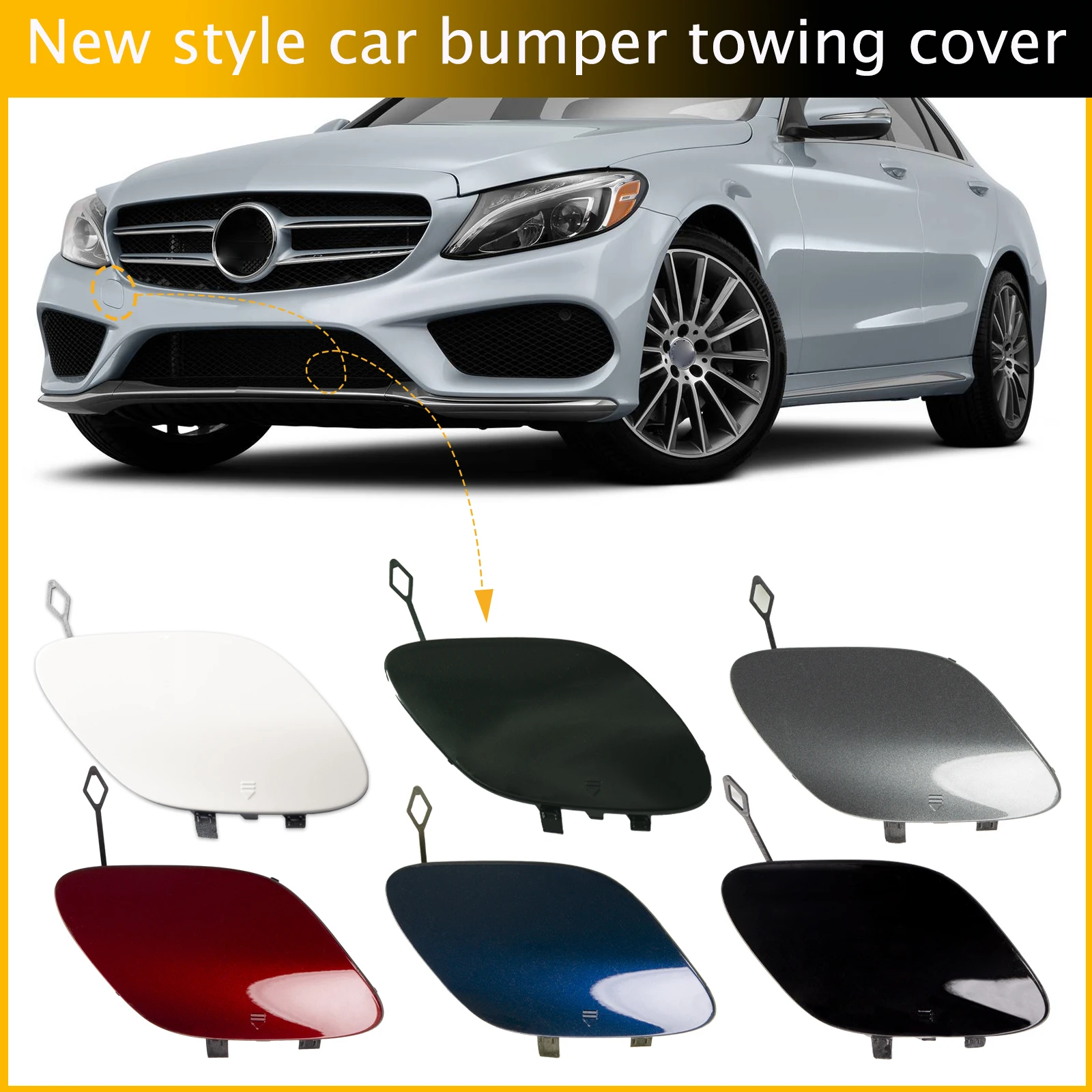 

Front Bumper Tow Hook Cap Towing Eye Cover For Mercedes-Benz W205 Sedan C-Class C300 C400 C43AMG 2015-2018 A2058850724