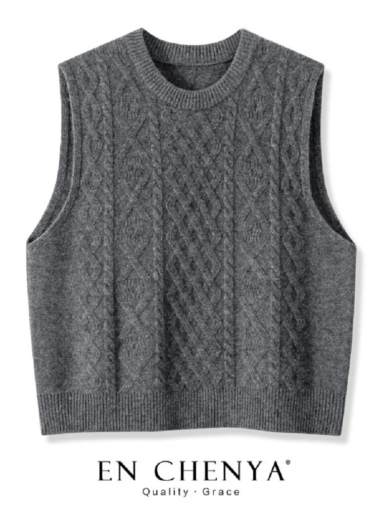 

Женский вязаный шерстяной жилет с круглым вырезом, осенне-зимний, для многослойных образов, модный, для повседневной носки, 100% шерсть