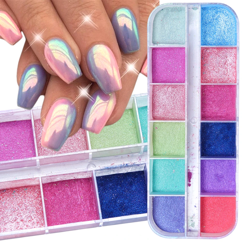 Chrome Nail Art Glitter Pigment Mirror Dipping Powder Super-fine Colorful Shimmer Pearl Powder Nail Decorations Dust LAZGF-2