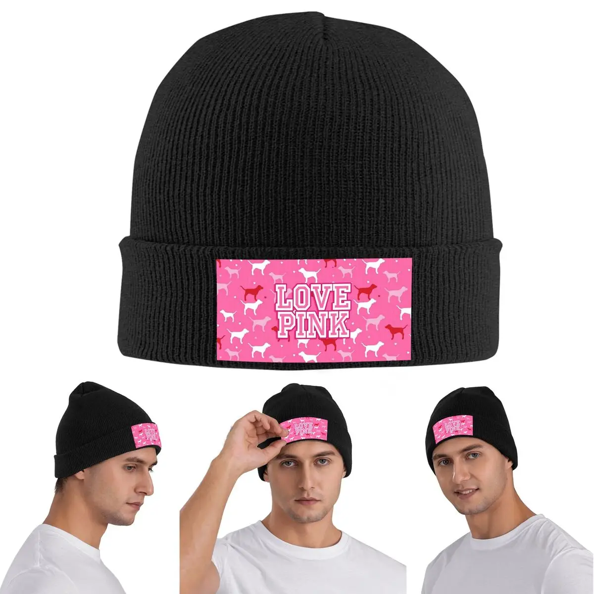 

Love Pink Warm Knitted Cap Winter Knit Bonnet Hat Skullies Beanies Hip Hop Caps for Unisex