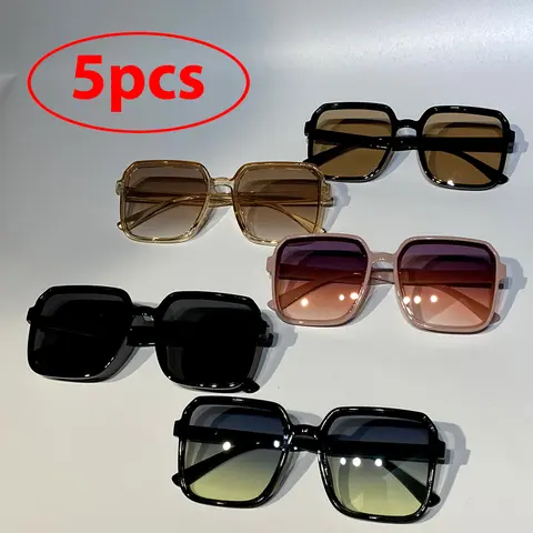 5pcs 안경 조합 사각형 대형 프레임 캐주얼 패션 선글라스 2024 새로운 국경 거리 샷 남여 선글라스