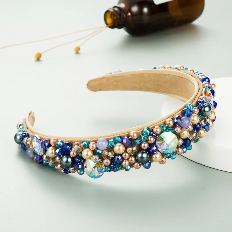 New fashion personality Internet celebrity crystal series beaded headband fabric diamond catwalk headband hair accessories whole