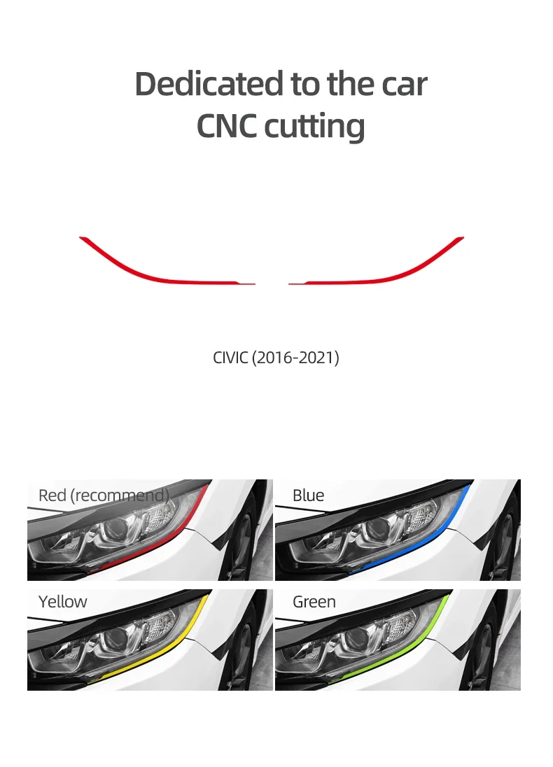 Scheinwerfer-Augenbrauen-Sportstreifen Farbwechselfolie für Honda Civic 10. Generation 2016-2020 2021 zum Schutz der Karosserie und als Dekorationszubehör – Detail 3