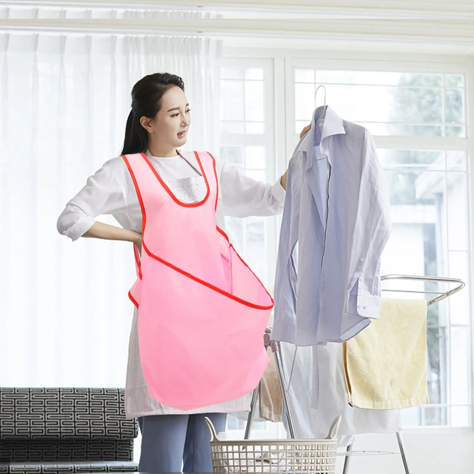 Sleeveless Laundry Apron Women Gifts Portable Cross Design Comfortable Drying Clothes Organizer Waterproof Bib For Home Work