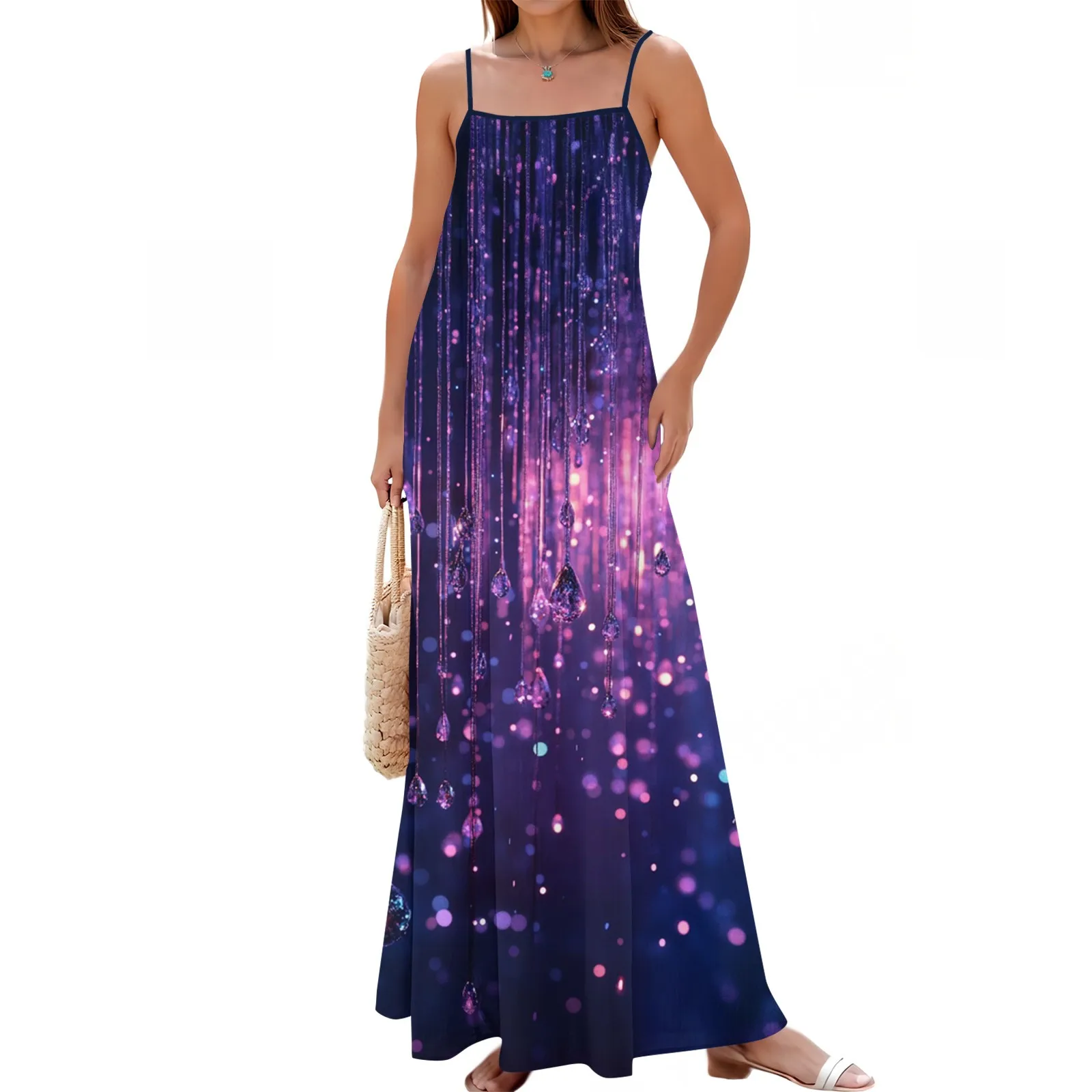 

Women'S Summer Sundresses Spring Casual Fashion Adjustable Suspenders Printed Long Dress Pretty Beach Dress Jurk Dames 여름옷