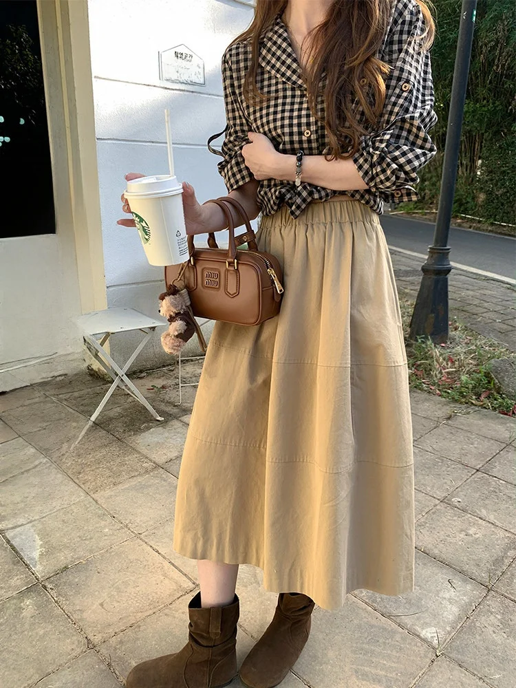 

Юбка-миди Miaolab с высокой талией и А-образным силуэтом, с трехмерным дизайном и объемными вставками, повседневная, свободного кроя, из ткани