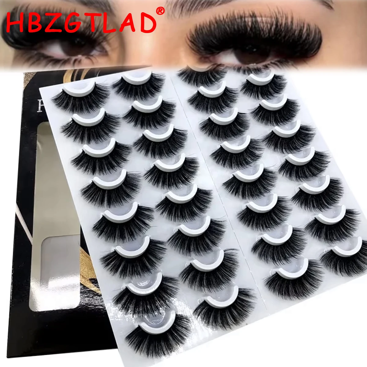 HBZGTLAD 5/16 pairs of 3D fluffy curly cross soft artificial mink full eyelashes hand rolled soft mink false eyelashes beauty re