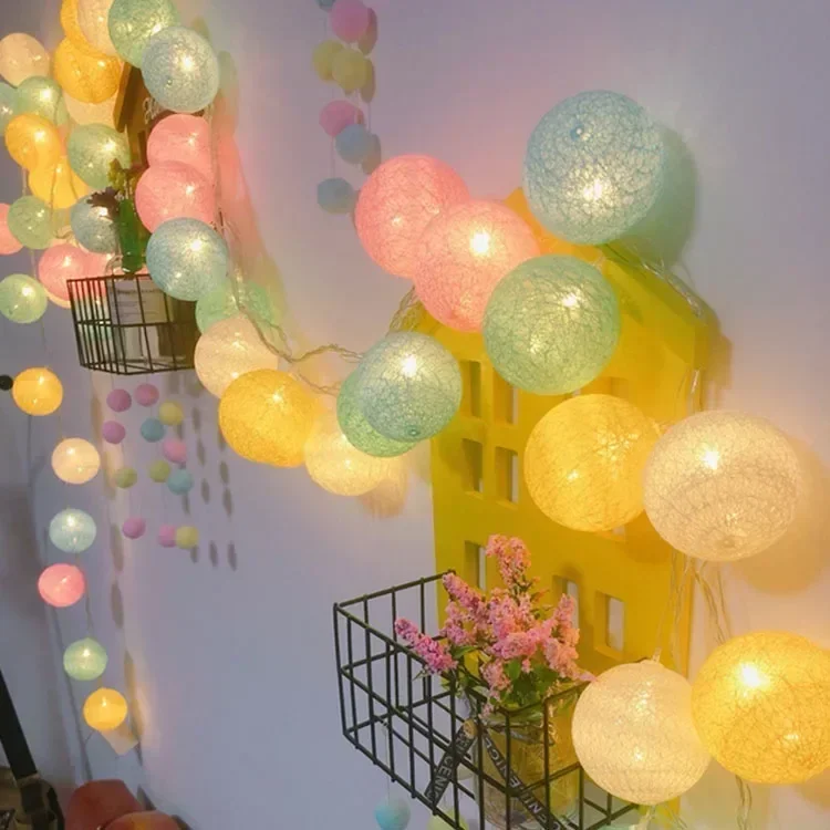LED Cotton Balls String Lights Garland Battery Fairy Lights Christmas Decorations for Home Outdoor Wedding Bedroom Party Light