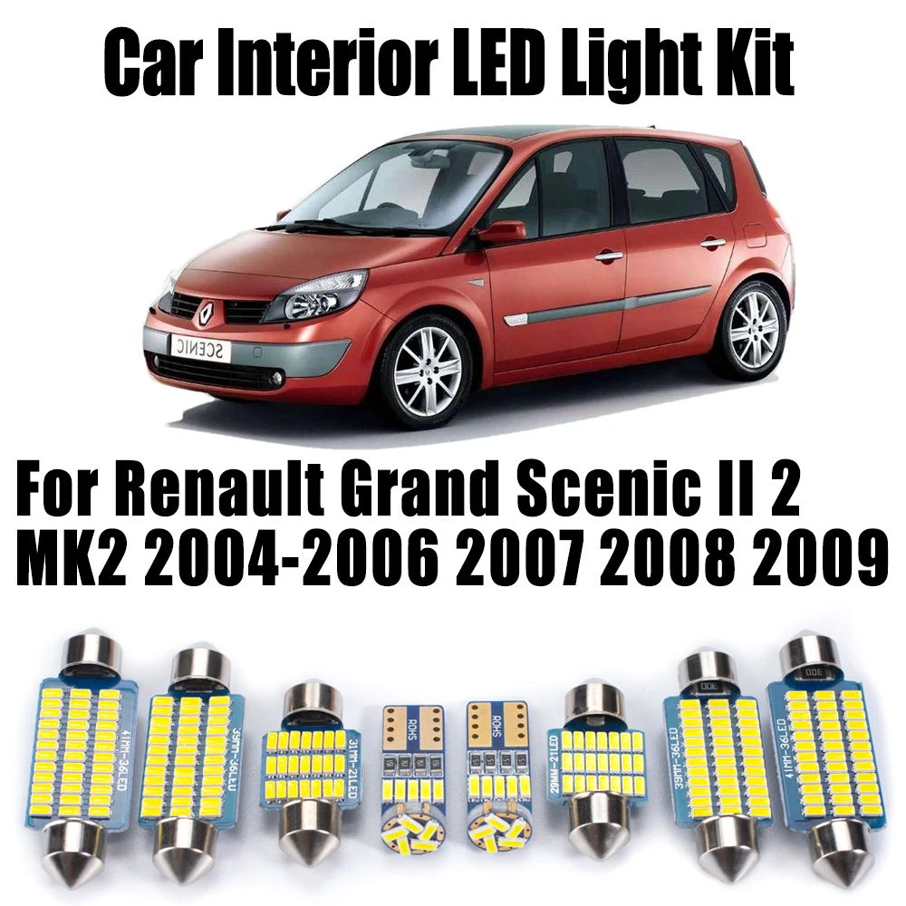 18Pcs LED Interior Map Dome License Plate Light Kit For Renault Grand Scenic II 2 MK2 2004-2008 2009 Canbus Car Reading Bulbs
