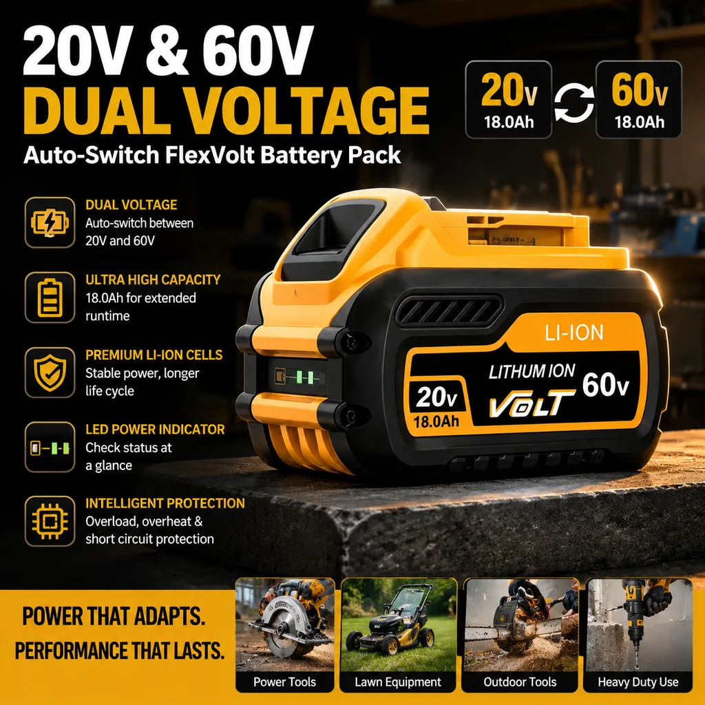 Akumulator 100% kompatybilny z DeWALT 60V 18Ah, wysokowydajny akumulator litowo-jonowy 60V MAX Flexvolt, odpowiedni do akumulatora wkrętarki elektrycznej DeWALT.