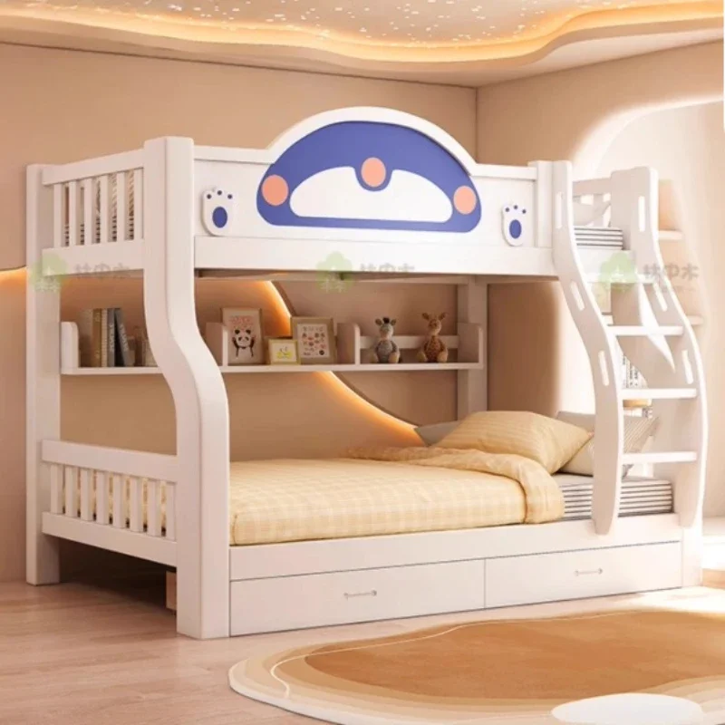 أثاث غرفة نوم Letto A Castello الفاخر، أدراج تخزين، سرير أطفال، إطار لوح أمامي، مقاس كينج، سرير بطابقين للأطفال حديث #4