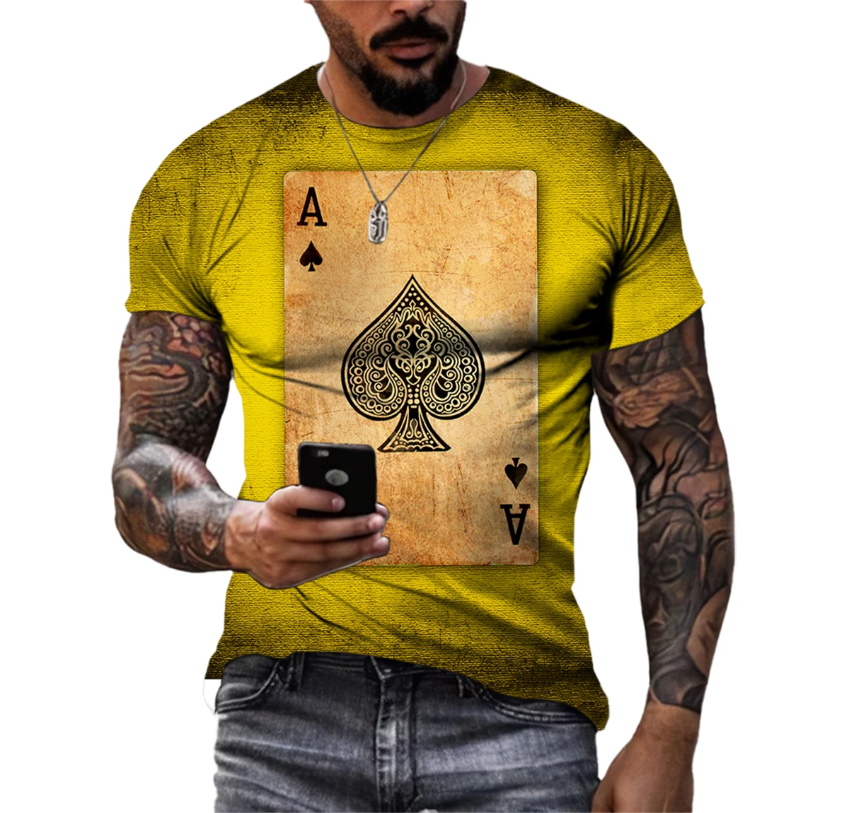 Playing Cards 3D Printing Summer Men\'s Personality T-Shirt Shirt Hip Hop Trend Large Size Short Sleeve Casual Fashion Sports Top