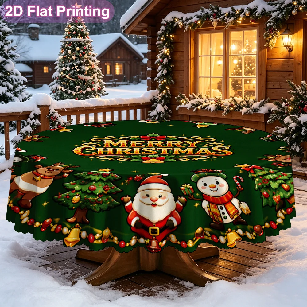 2D flat model, single-piece tablecloth, Merry Christmas round decoration, seasonal pattern