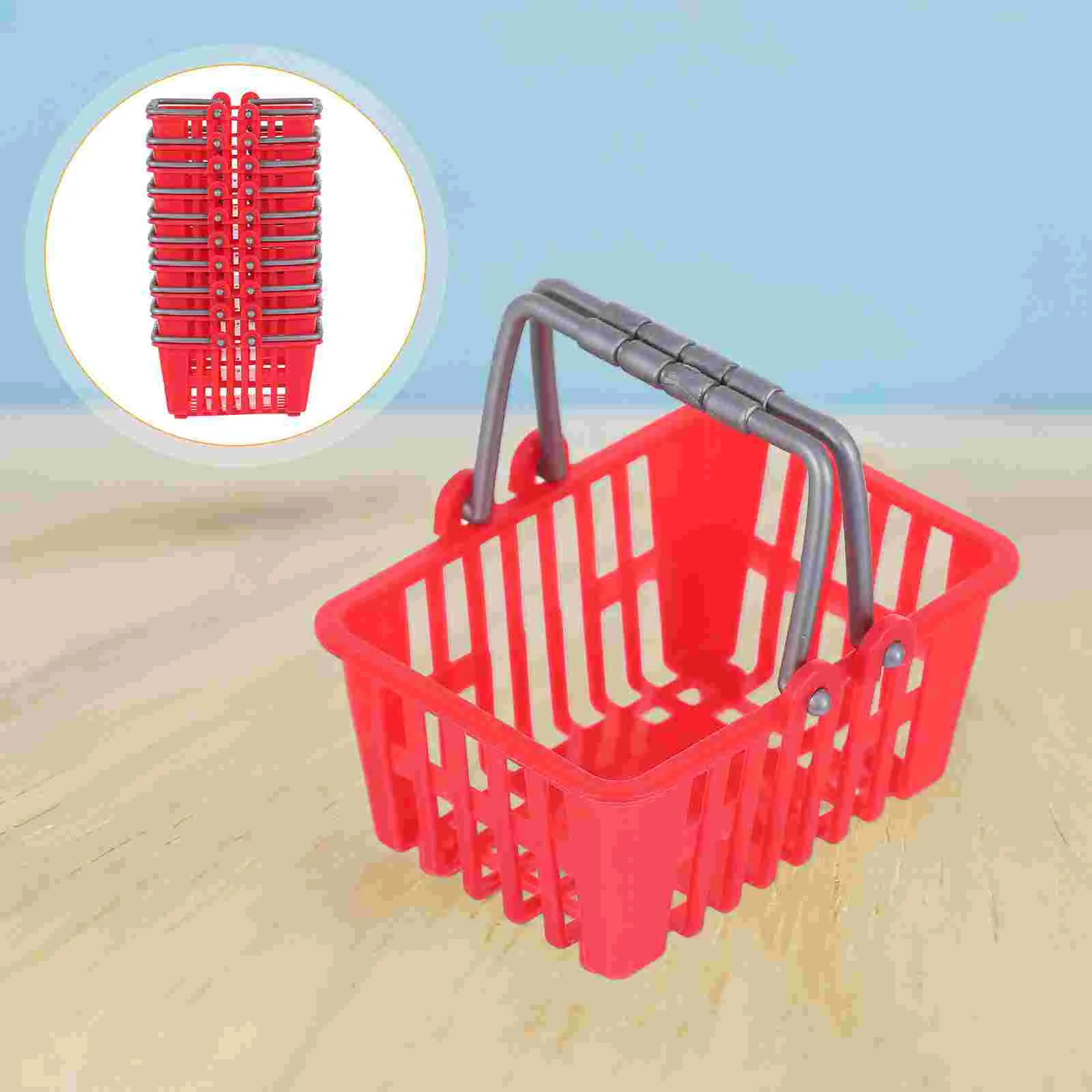 

10 Pcs Small Basket Mini Shopping Model Toy Car House Storage Supply Red Ornament Toddler