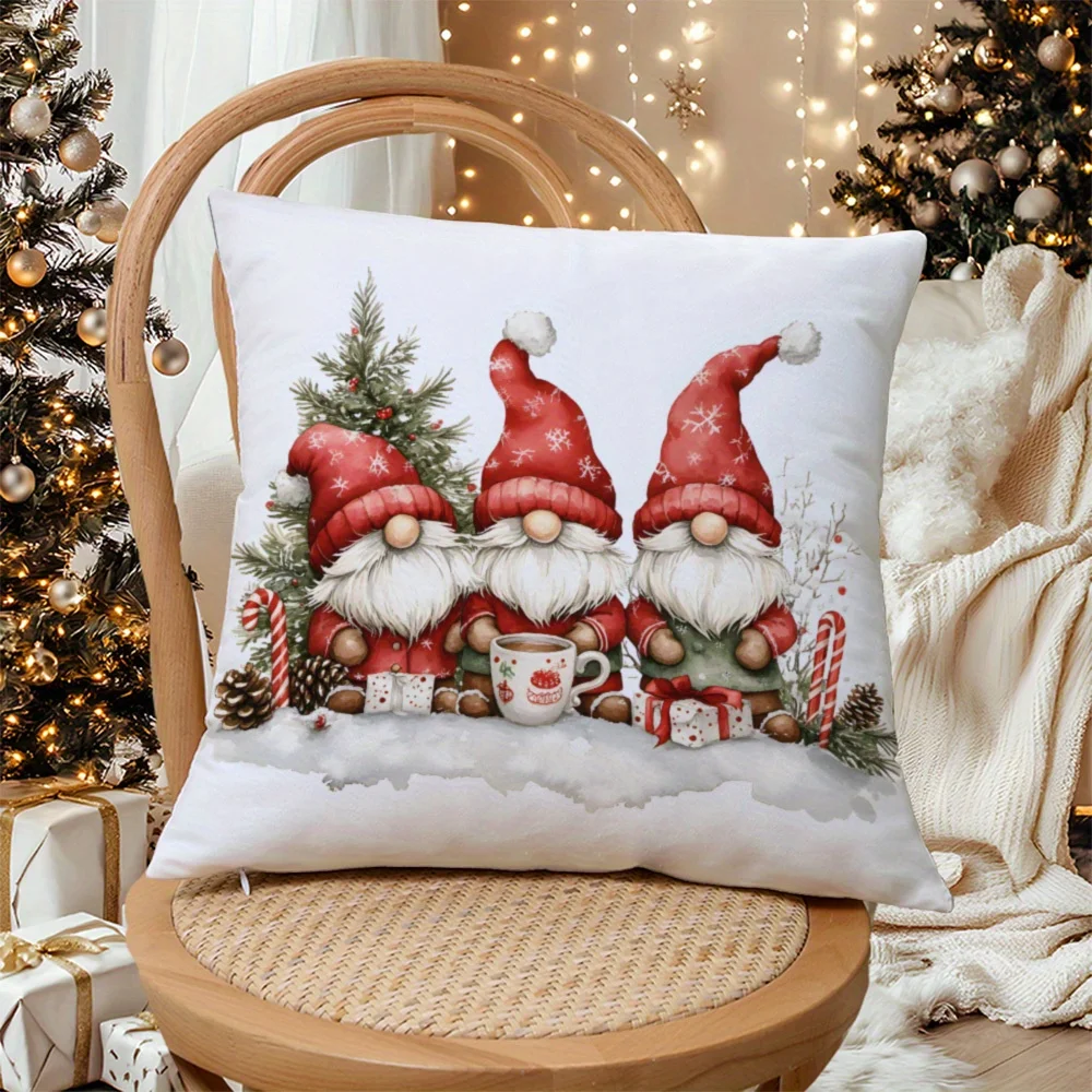 Merry Christmas Gnome Double Sided Pillow Cover Hidden Zipper Cushion Case Sofa Bed Car Living Room Decor No Insert