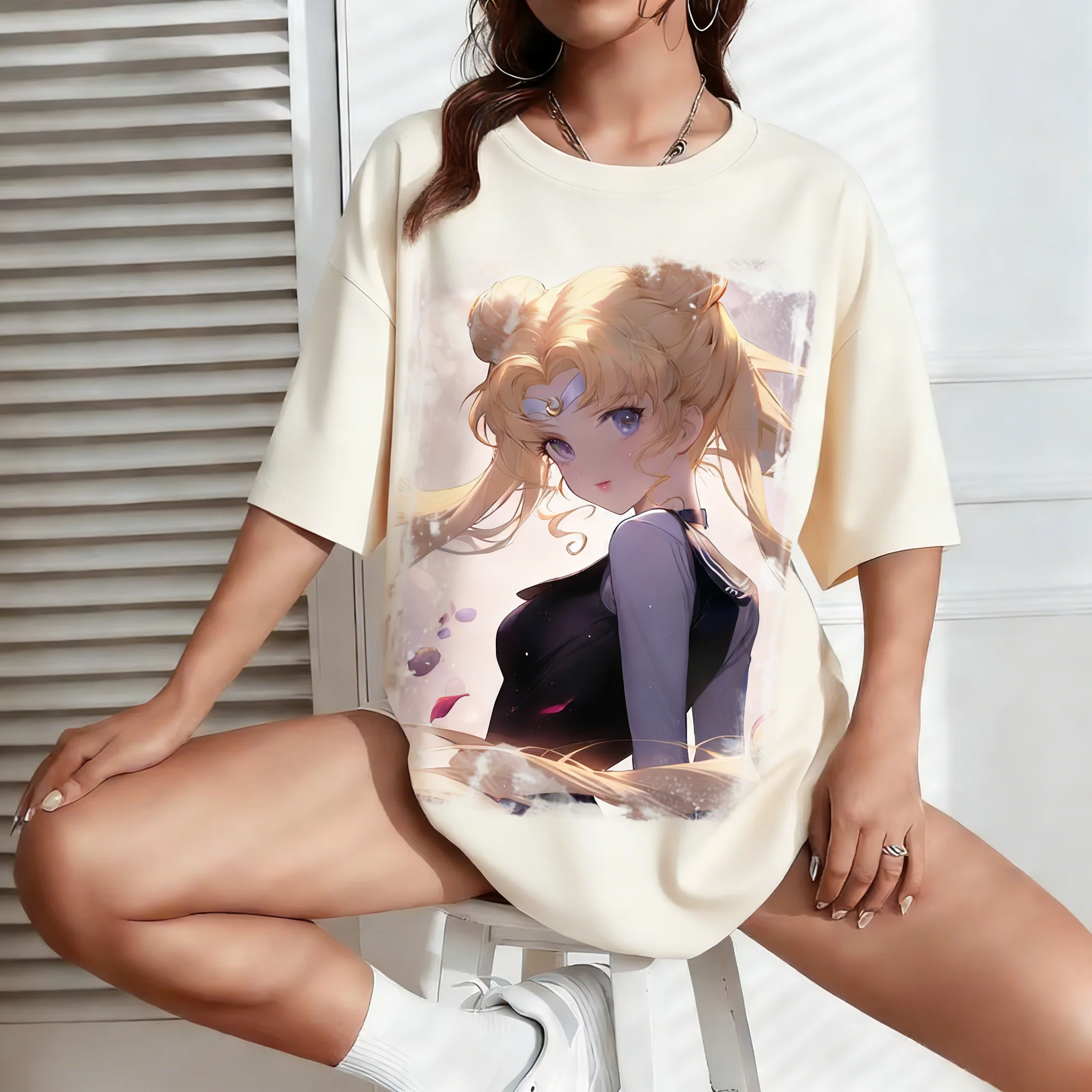 

Новая футболка унисекс с коротким рукавом «Красивая воительница» 2026 года, в стиле аниме, повседневная, для мужчин и женщин