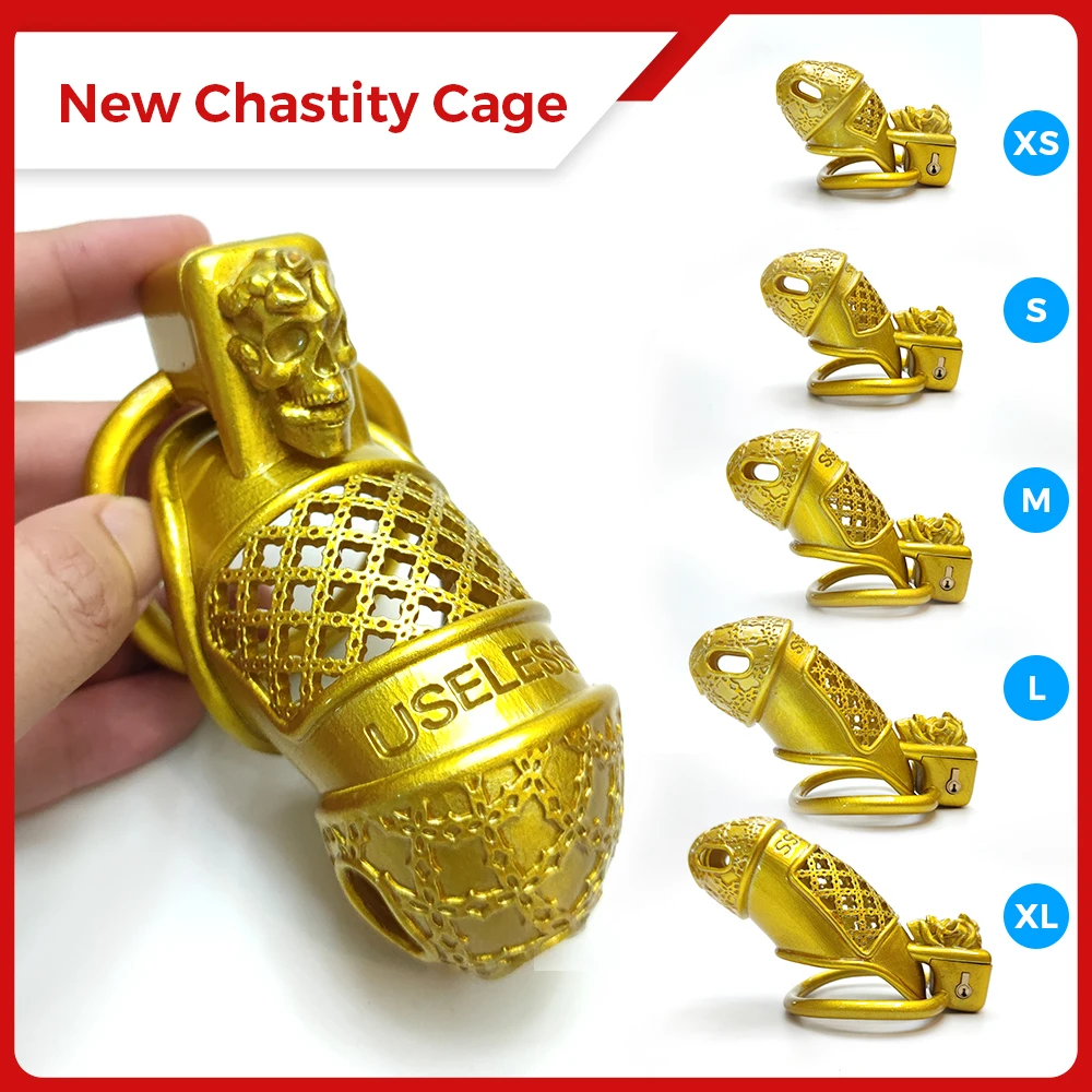 Golden BDSM Shackles Chastity Cage Sissy Slave Device Male Bondage Men Cock Cage Penis Ring Adult Gay Ladyboy Shemale Sex Toys