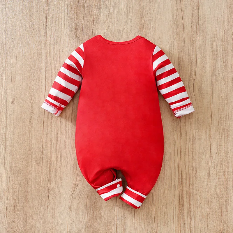 Autumn and winterBaby cartoon Christmas elements printed casual striped long sleeve onesie, baby and baby boy onesies