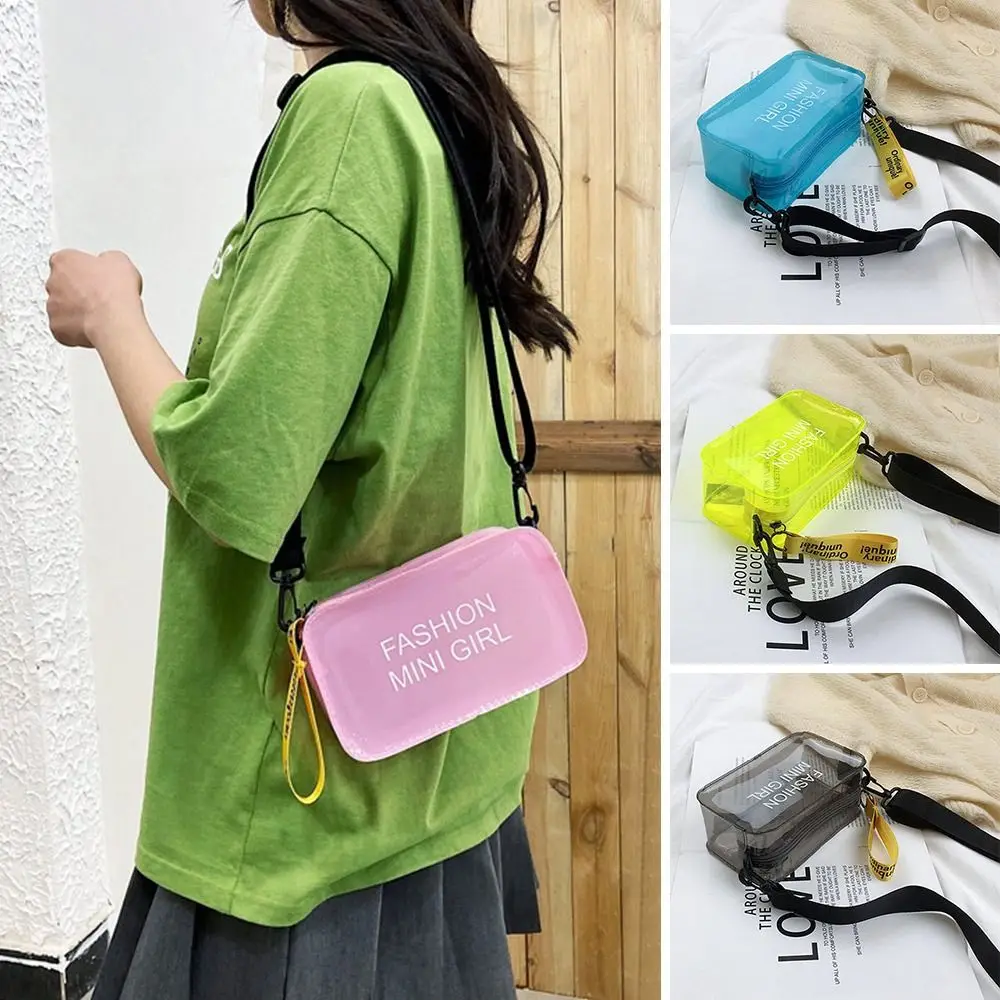 Transparent Laser Crossbody Bag for Women Candy Color Letter Fashion Mini Shoulder Messenger Bag PVC Jelly Small Tote Bag