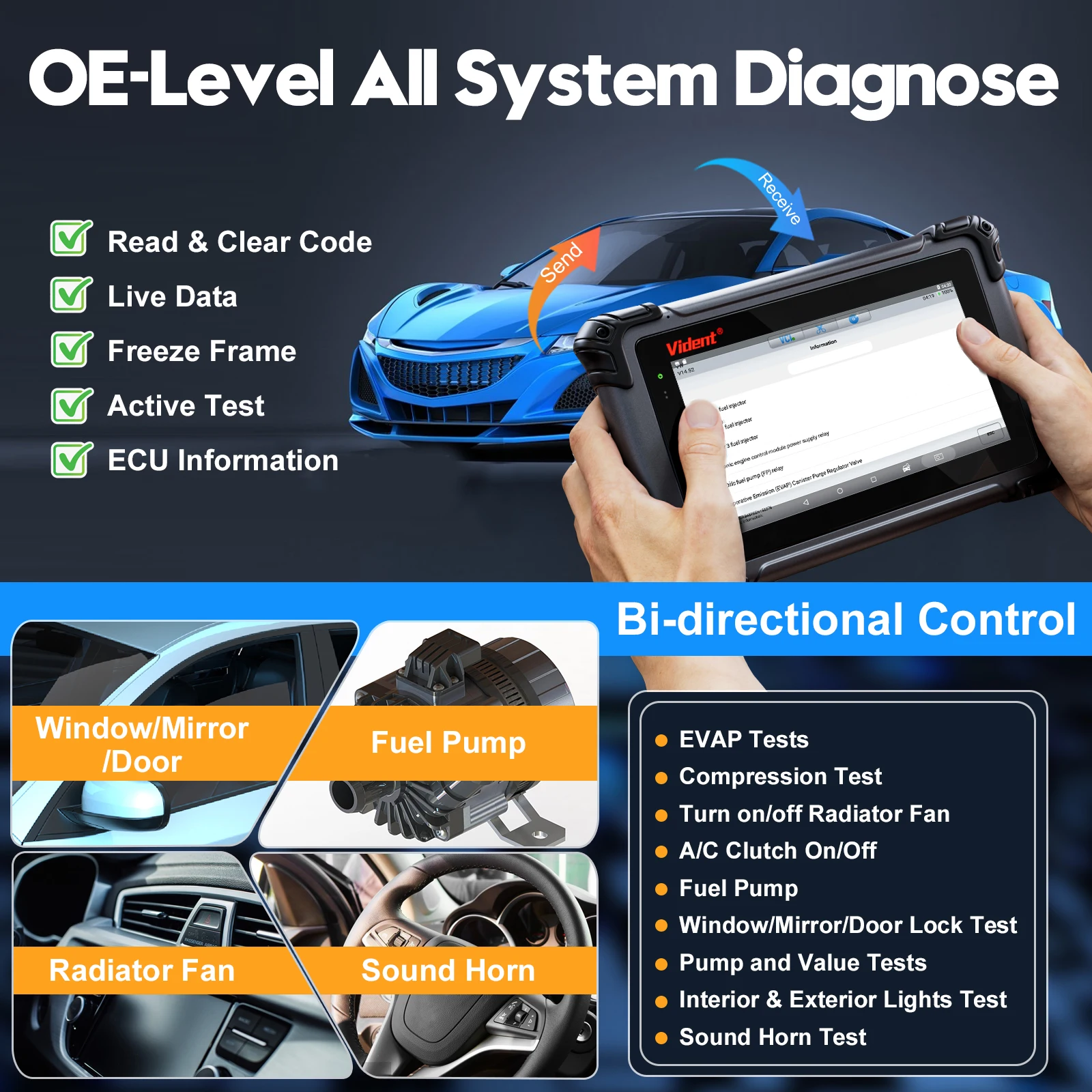 Automotive Tools VIDENT iSmart800Pro BT OBD2 Scanner Actuation Test 40+Reset All System Diagnosis CANFD/DOIP Key Programming