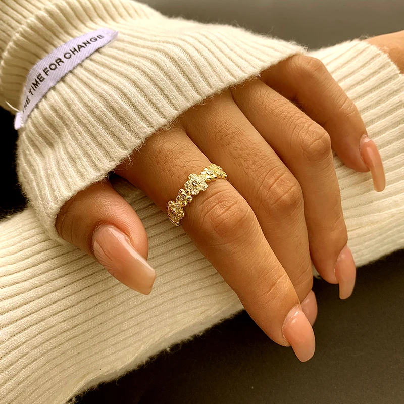 Personalized Forest Genuine S925 Silver 14K Gold Small Wreath Versatile Women's Ring