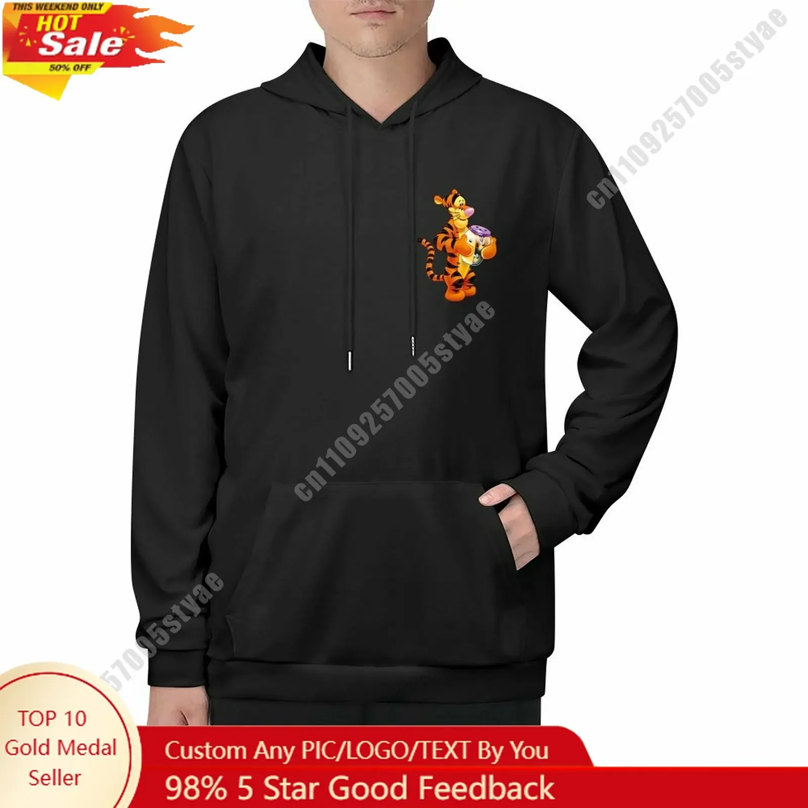 

Tigger Hoodie Custom Designed Disney Cartoon Your Photo Logo Double Sided Printing Adult Size Windproof Cold Resistant
